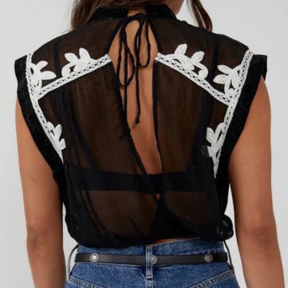 NEW Free People Black and White Sheer Women's Top - Picture 2 of 9